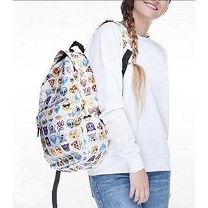 Emoji Cartoon Colorful Canvas Casual Retro Travel School Backpack & Pouch Set